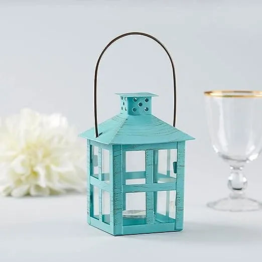 Kate Aspen Vintage Blue Distressed Large Rustic Lantern, 7.5 Inch