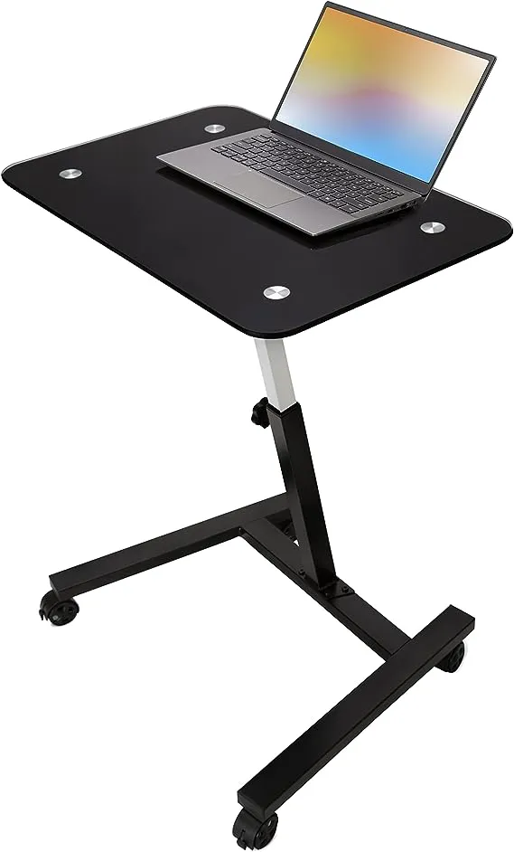 Seville Classics AirLift Tempered Glass Mobile Laptop Desk Cart, Black