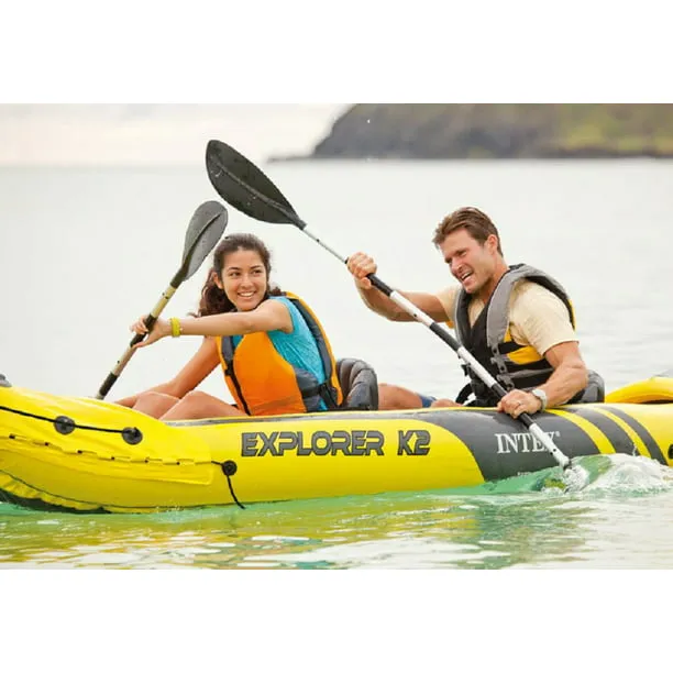 Intex Explorer K2 Kayak, 2-Person Inflatable Set with Oars and Air Pump (4 Pack)