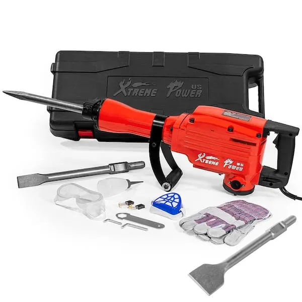 2200-Watt Heavy-Duty Demolition Jack Hammer Concrete Breaker with 3 in. x 12 in. Scaling Chisel Bit and Tool Kit