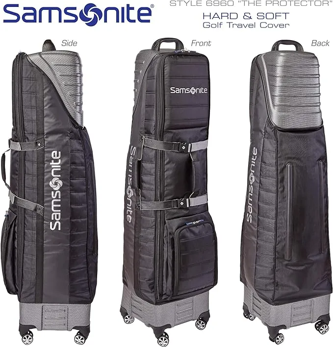 Samsonite "The Protector 하드사이드 및 소프트사이드 골프 여행 가방, 샤크 휠, 방수 외장, 블랙