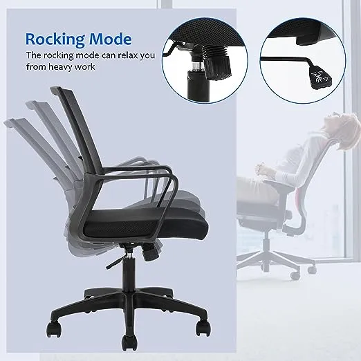 FDW Office Chair Ergonomic Desk Chair Mid-Back Mesh Computer Chair Lumbar Support Comfortable Executive Adjustable Rolling Swivel Task Chair with Armrests,Black