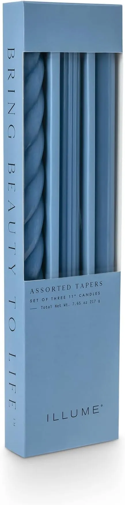 ILLUME Beautifully Done Unscented Assorted Candle Tapers 3-Pack, Cerulean Blue