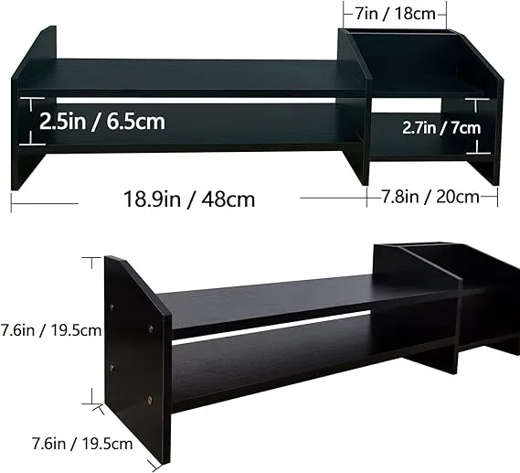 KUAIYU Computer Monitor Riser,Monitor Stand,2 Tier Wooden Computer Monitor Stands with Two Layer Storage Rack,Black Desktop Monitor Stand for PC/Laptop,Home & Office Desktop Organizer