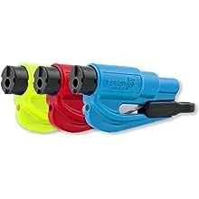 resqme Family Pack of 3, The Original Emergency Keychain Car Escape Tool, 2-in-1 Seatbelt Cutter and Window Breaker, Made in USA, Red, Blue, Safety Yellow