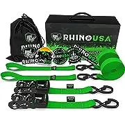 RHINO USA Ratchet Straps Tie Down Kit, 5,208 Break Strength - Includes (2) Heavy Duty 1.6" x 8' Rachet Tiedowns with Padded Handles & Coated Chromoly S Hooks + (2) Soft Loop Tie-Downs