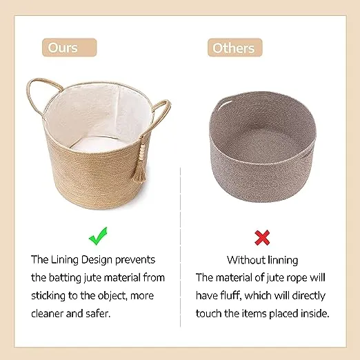 Mkono Woven Storage Basket Decorative Natural Rope Basket Wooden Bead Decoration for Blankets,Toys,Clothes,Shoes,Plant Organizer Bin with Handles Living Room Home Decor, Jute, 16" W × 13.8"L