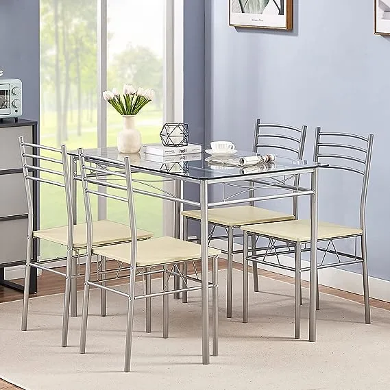 VECELO 5 Piece Dining Table Set for 4 with Chairs