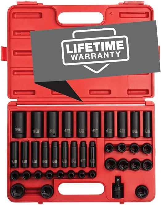 SUNEX TOOLS 2669, 1/2 Inch Drive Master Impact Socket Set, 39-Piece,, 9mm-30mm, Standard/Deep, Cr-Mo Steel, Radius Corner Design, Dual Size Markings, Heavy Duty Storage Case