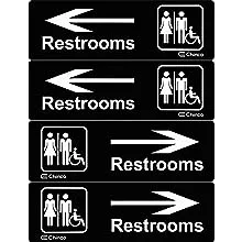 Chinco 4 Pieces Acrylic Plastic Restroom Sign 9 x 3 inch Bathroom Sign for Business Men Women Wheelchair Restroom Sign with Arrow for Door Wall