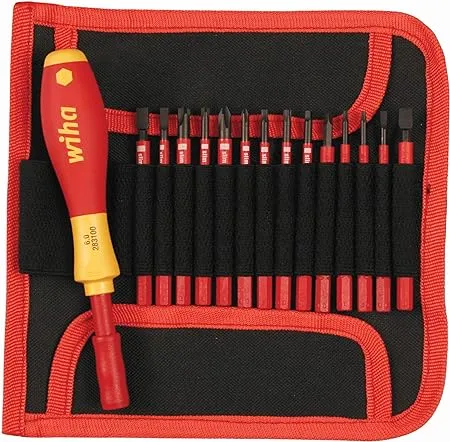 Wiha 28390 Insulated SlimLine Interchangeable Set Includes Handle with Pouch, 15-Piece