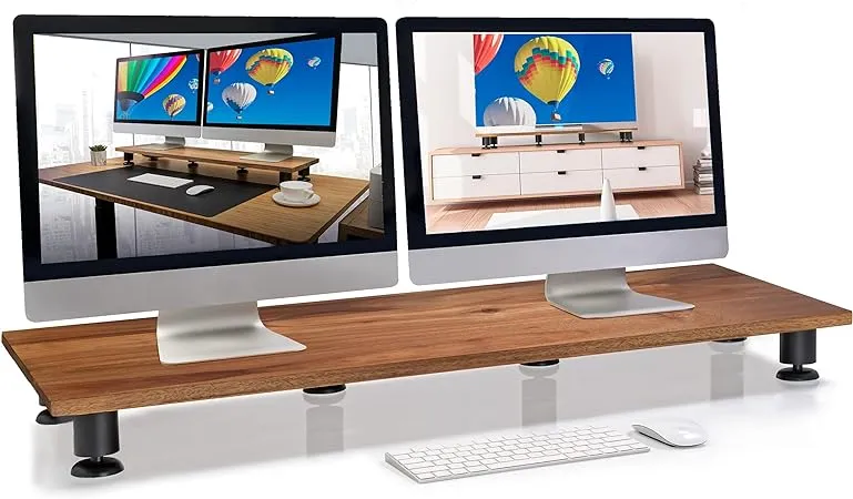 Nordik Large Dual Monitor Riser for 2 - Premium Handmade Hardwood Acacia Computer - Laptop TV Stand with Storage for Desk Accessories - Organizer Television