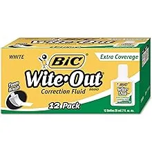 BIC Wofec12we Wite-Out Extra Coverage Correction Fluid, 20 Ml Bottle, White, 1/Dozen (Bicwofec12we)