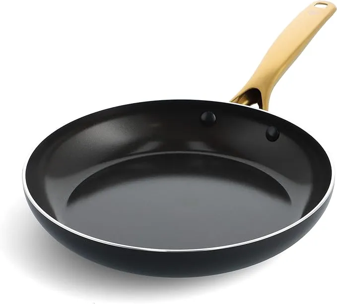 Blue Diamond Gold 10" Frying Pan Skillet Ceramic Nonstick, PFOA Free, Induction Suitable, Dishwasher Safe, Gold Handle, Black