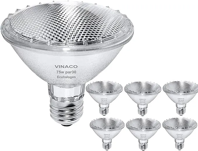 Vinaco PAR30 Short Neck, 6pcs PAR30 75W 120V Halogen Light Bulbs, Dimmable ...