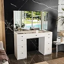 Boahaus Lily Premium Black Makeup Vanity Desk with 2 Mirror Cabinet Doors, Crystal Knobs, 9 Drawers, Hidden Storage, Glass Top – Large Vanity Table for Bedroom, Dressing Table.