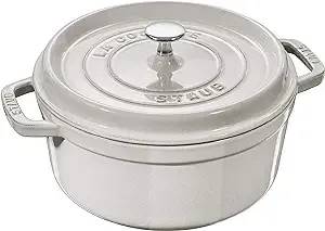 Staub Cast Iron Round Cocotte Oven, 7-Quart, White Truffle