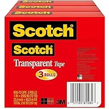 Scotch Transparent Tape, 3 Boxes, 1 in x 2592 in (600-72-3PK)