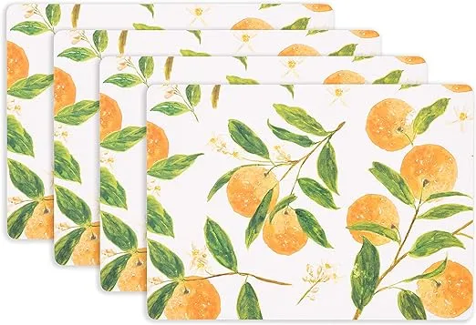 KAF Home Cork Placemats 16 x 12-Inch Set of 4 Chateau (Citrus Oranges Print)