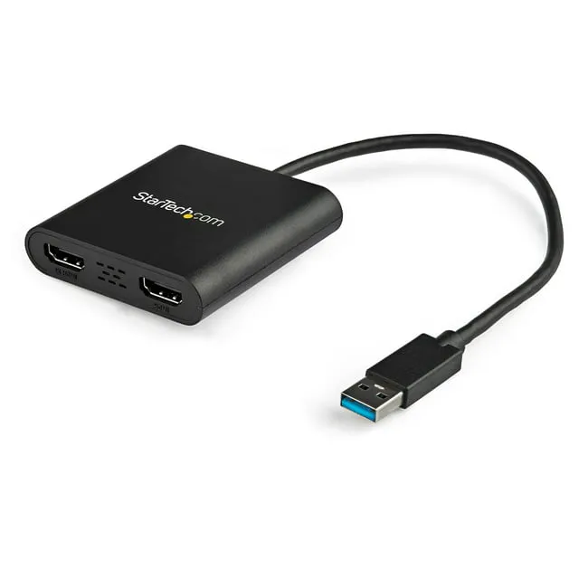 StarTech.com USB 3.0 to Dual HDMI Adapter - 1x 4K 30Hz & 1x 1080p - External Video & Graphics Card - Type-A to HDMI Dual Monitor Display Adapter - Supports Windows Only - Black (USB32HD2)