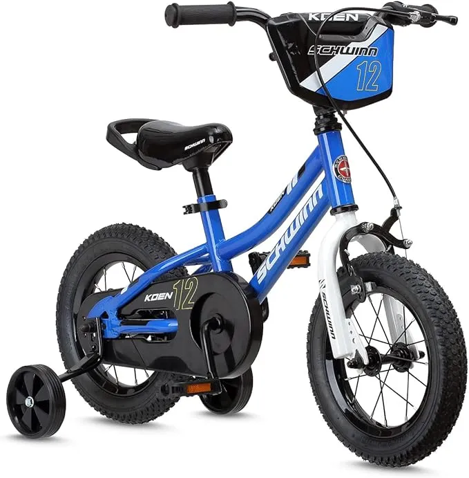 Schwinn Koen & Elm Toddler and Kids Bike, For Girls and Boys, 18-Inch Wheels, BMX Style, Training Wheels Included, Chain Guard, and Number Plate, BlackSchwinn Koen & Elm Toddler and Kids Bike, For Girls and…