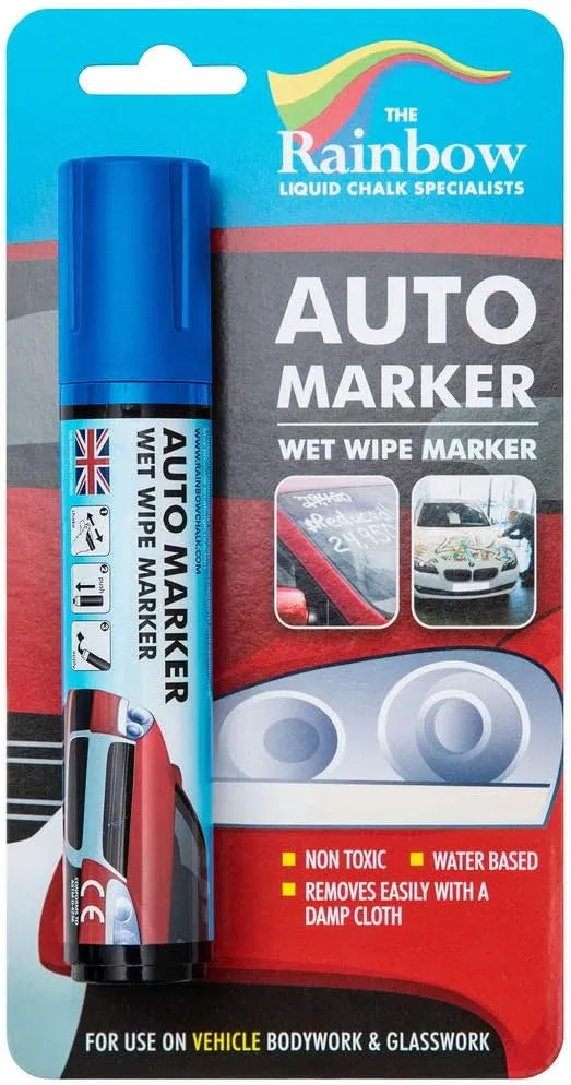 Window Markers for Glass Washable Car Window Paint Pen- Dry Erase Liquid Chalk Marker Car Decorations on All Surfaces, Tire, Windshield - Auto Marker, Autowriter, Rain Resistant (Blue, Jumbo Tip)