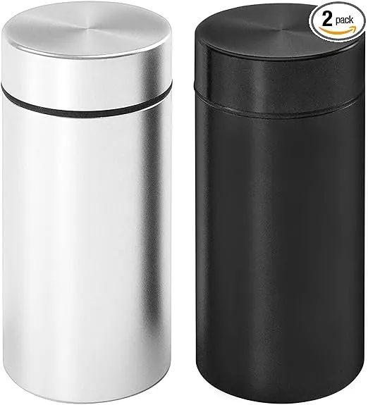 OZCHIN Aluminum Storage Jar Portable Airtight Smell Proof Container Bottle Multipurpose Storage Container for Spices, Coffee & Teas 80ml (Silver&Black)