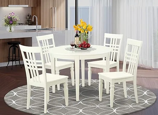 5  PC  Table  and  chair  set  with  a  Boston  Table  and  4  Dining  Chairs  in  Linen  White