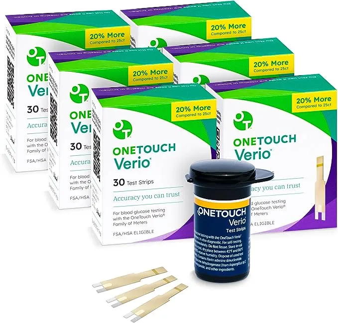 OneTouch Verio Test Strips for Diabetes Value Pack - 180 Count | Diabetic Test Strips for Blood Sugar Monitor | at Home Self Glucose Testing | 6 Packs