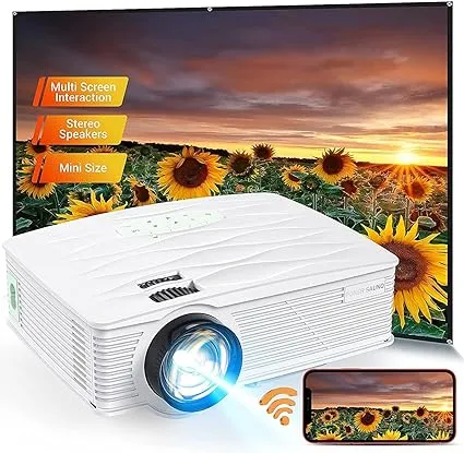 Projector, PONER SAUND WiFi Mini Projector 1080P Supported Home Outdoor Video Projector, 5500 Lux 210" Display Movie Projector, Compatible with Phone, Computer, Laptop, USB, HDMI