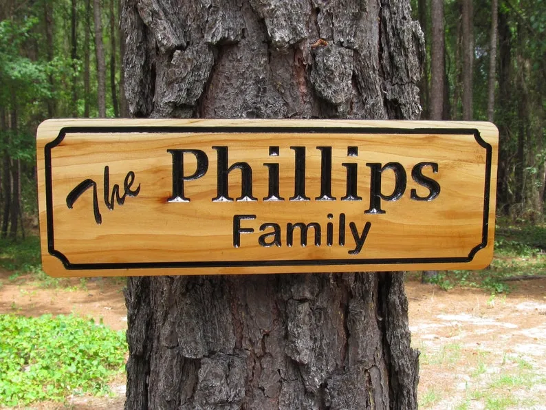 Custom Personalized Family Last Name Cedar wood sign with Carved in Lettering