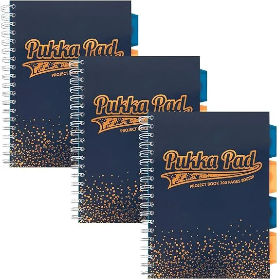 Pukka Pad 5 Subject Spiral Notebook 3-Pack - 200 Pages, 100 Sheets of 80GSM Paper with Repositionable Dividers & Perforated Edges for School & Office Planning & Organization - B5-7 X 10, Blossom