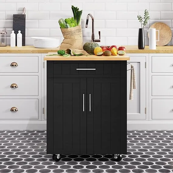 Shintenchi Kitchen Island Cart with Storage Rolling Kitchen Island Side Table On Wheels with Worktop Single Door Storage Cabinet and Drawer for Kitche