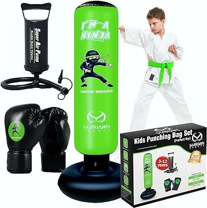 Marwan Sports Kids Punching Bag Toy Set, Inflatable Boxing Bag Toy for Boys Age 3-12, Ninja Toys for Boys, Christmas,Birthday Gifts for Kids 4,5,6,7,8,9,10 Years Old