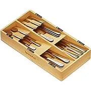 SpaceAid Bamboo Silverware Drawer Organizer with Labels, Kitchen Utensil Tray Holder Organizer for Flatware, Cutlery, Spoon and Knives Drawer Storage Organization (Black, 6 Slots)