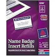 Avery® 5390 2 1/4" x 3 1/2" White Badge Holder Laser / Inkjet Insert Refills - 400/Box