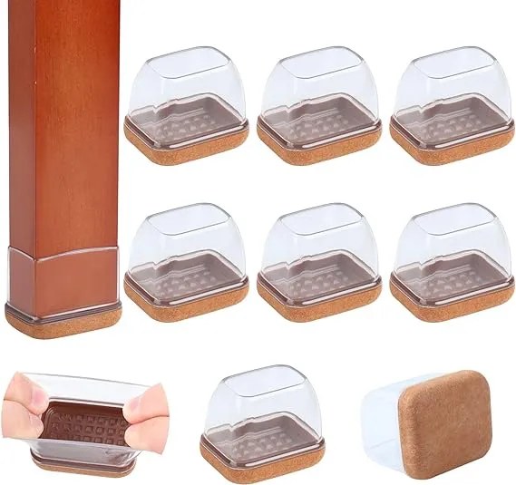 Felt Chair Leg Floor Protectors for Hardwood Floors, 8PCS Rectangle Furniture Pads Easy Glides for Bar Stools, Clear Silicone Chair Leg Caps to Protect Floors, Fit Length 1.3"-1.65", Width 0.87"-1.18"