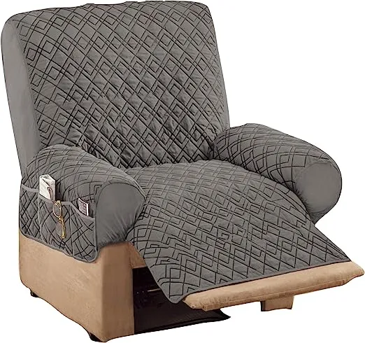 Collections Etc Diamond-Shape Quilted Stretch Recliner Cover with Storage Pockets and Elastic Straps - Furniture ProtectorCollections Etc Diamond-Shape Quilted Stretch Recliner Cover with Storage Pockets and Elastic Straps - Furniture Protector