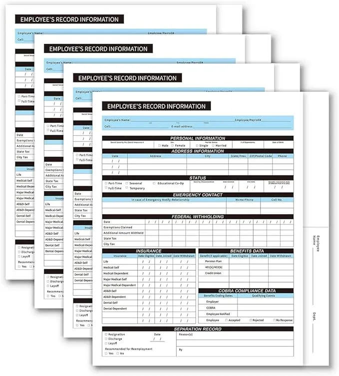 Employee Record Folders - Confidential, High-Capacity, and Durable - Preprinted Pack of 25