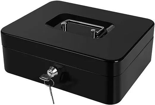 Large Cash Box with Lock Safe Metal Money Box