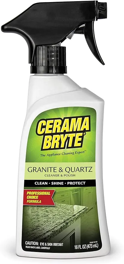 Cerama Bryte Granite & Quartz Cleaner & Polish, 16 Ounce, Clean and Protect, Shines Surfaces, Removes Grease