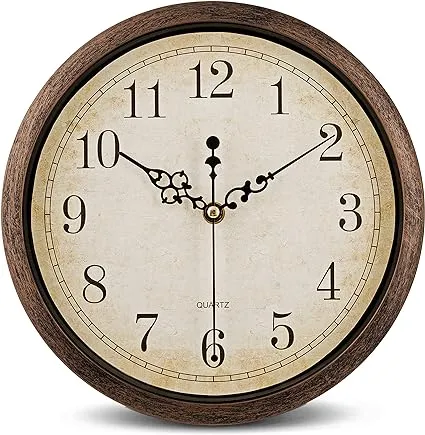 Bernhard Products Vintage Brown Wall Clock Silent Non Ticking 12 Inch Quality Quartz Battery Operated Round Decorative Easy to Read for Home Kitchen Living/Dining Room Bedroom Office Classroom School