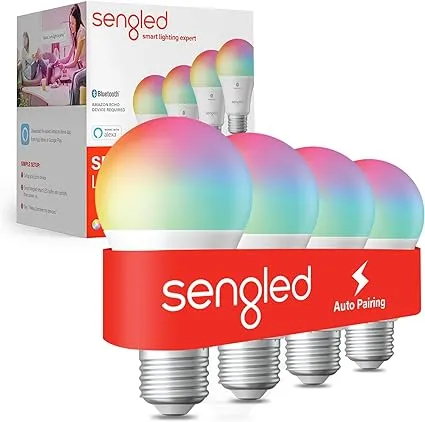 Sengled Bombillas inteligentes, color que cambia de color Alexa/malla Bluetooth, bombilla LED regulable A19 E26 multicolor, alto CRI, alto brillo, 8.7 W 800 LM, 1 paquete