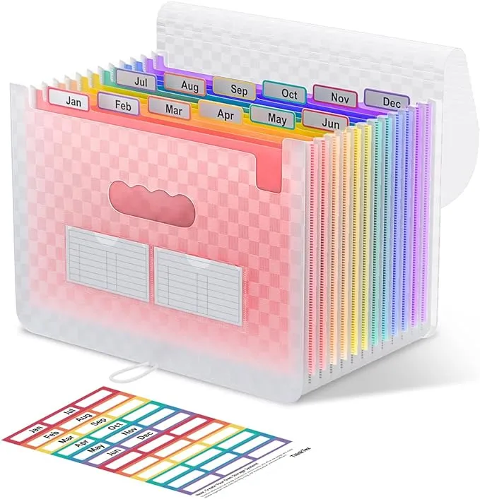 ThinkTex Accordian File Organizer, 12 Pockets Expanding File Folders, Portable Monthly Bill Receipt Organizer, Colorful Tabs, Letter/A4 SizeThinkTex Accordian File Organizer, 12 Pockets Expanding File Folders, Portable Monthly Bill Receipt Organizer, Col