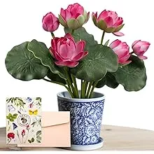 SNAIL GARDEN 2 Bouquets Artificial Lotus Flowers, Real-Touch Water Lily Simulation Tabletop Flower for Party, Home Office Arrangements Indoor Outdoor Decoration