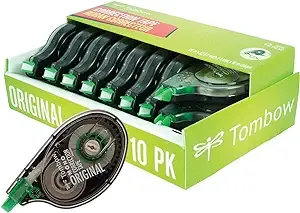 Tombow 68720 MONO Original Correction Tape, 10-Pack. Easy To Use Applicator for Instant Corrections, White, 10 Count (Pack of 1)