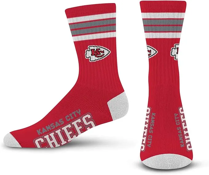 For Bare Feet NFL 4 Stripe Deuce Crew Sock, Kansas City Chiefs, LargeFor Bare Feet NFL 4 Stripe Deuce Crew Sock, Kansas City Chiefs, Large