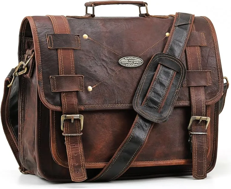 Handmade World Vintage Handmade Leather Messenger Bag For Laptop Computer Men Brown Leather Office Work Briefcase Satchel