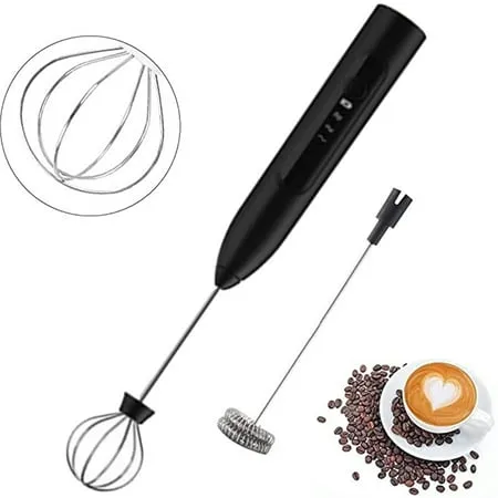 Hand Frother, USB-Rechargeable Milk Frother Handheld with 2 Stainless Whisks, 3-Speed Adjustable Electric Coffee Mixer for Cappuccinos, Hot Chocolate, Milkshakes, Egg Mix (White)