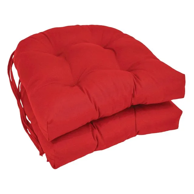 16-inch Solid Twill U-shaped Tufted Chair Cushions (Set of 2) - Red